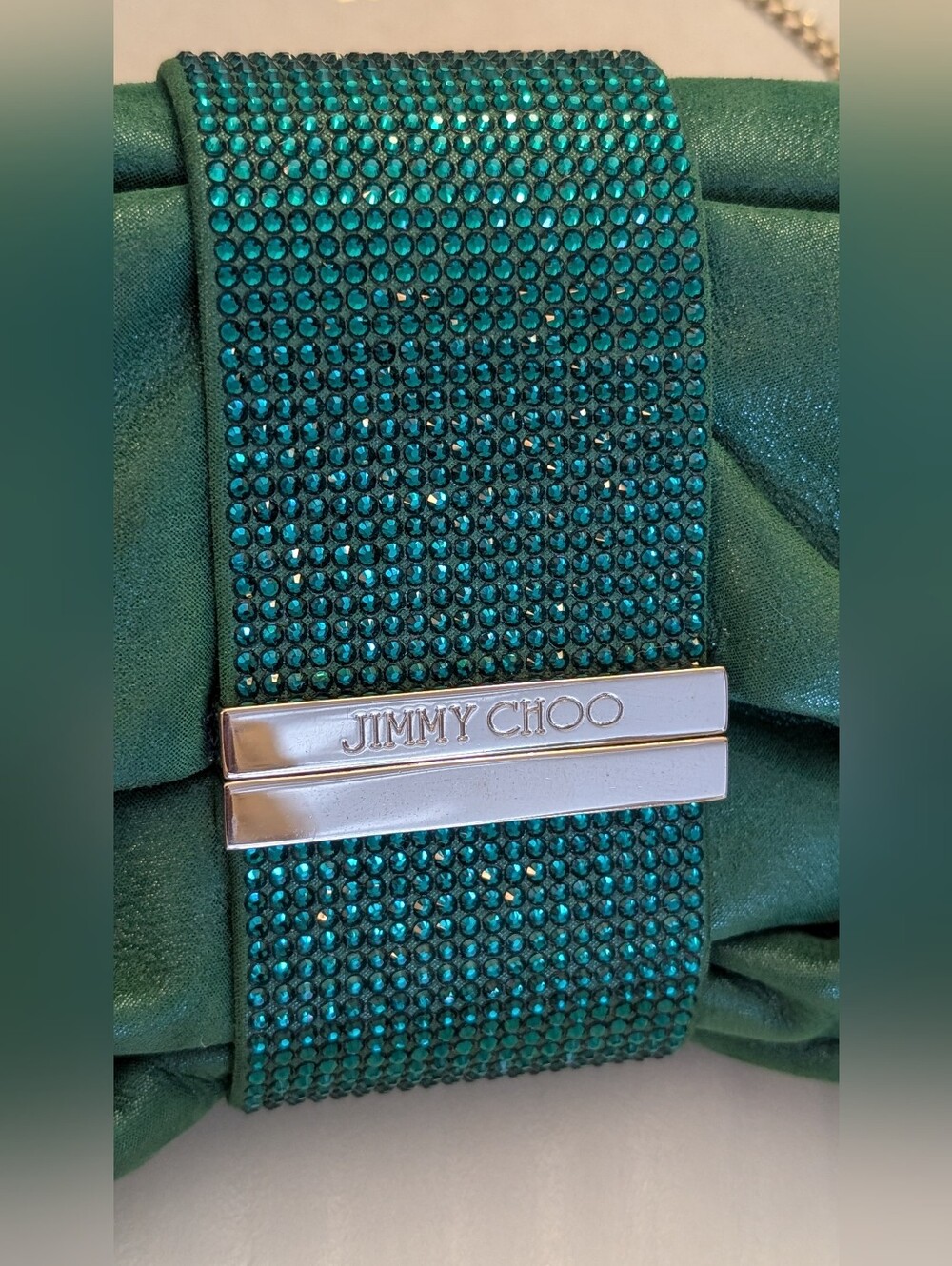 Jimmy Choo Pink Shimmer Suede Chandra Chain Clutch - Picture 4 of 15